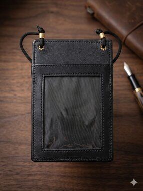 Genuine Leather ID Holder, Black